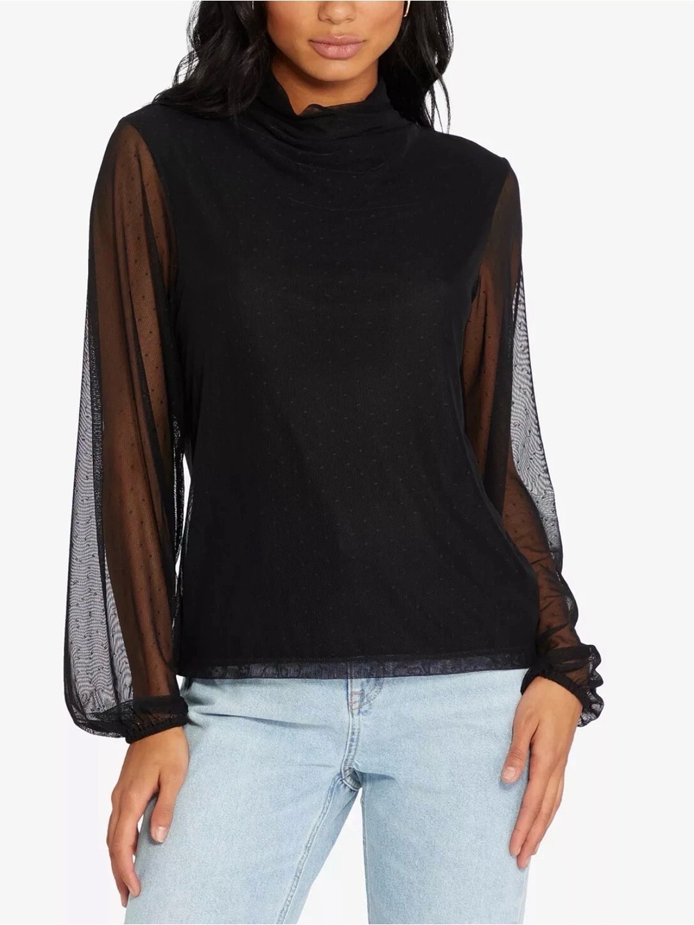 Sanctuary Women's Size Large Midnight Hour Top Blouse Shirt Mock Neck Black $69
